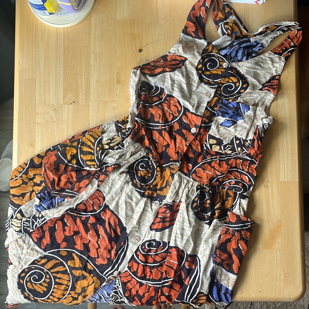 VINTAGE Express Printed Apron Style Seashell Tropical Dress